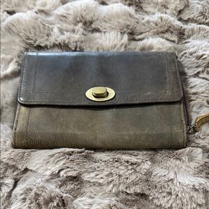Vintage Leather Clutch with Brass Clasp